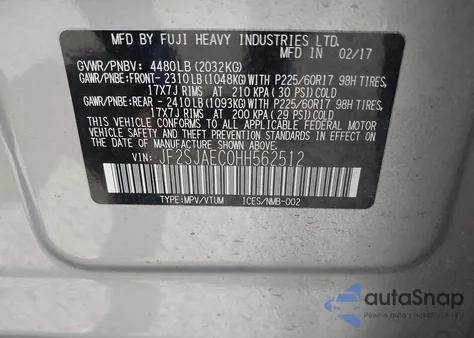 2017 Subaru Forester 2.5I Premium from USA, damaged, VIN JF2SJAEC0HH562512